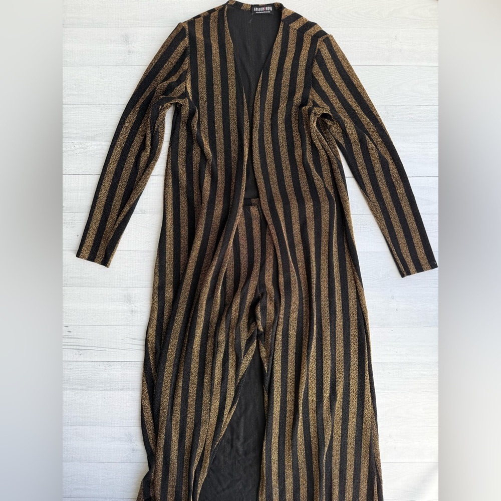 Fashion Nova Black & Gold 3-Piece Striped Set XS